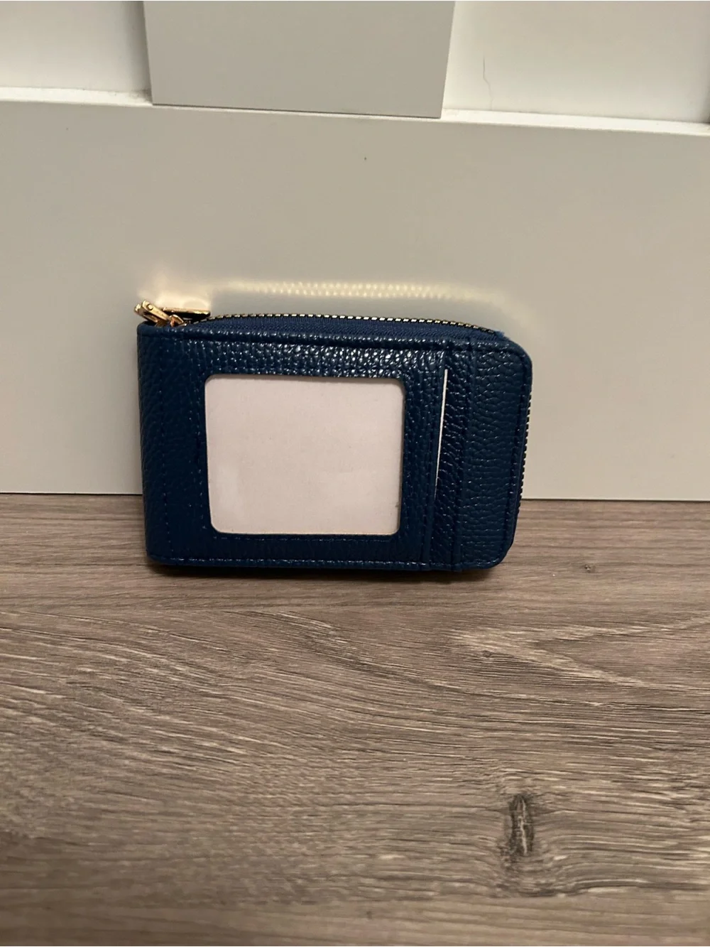 Women’s Navy Leather Card Holder Wallet with ID Window